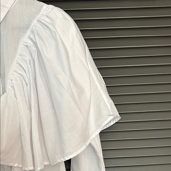 Khosi Nkosi African Elevated White Button Down Top with Ruffles, Size Small - Picture 7 of 16